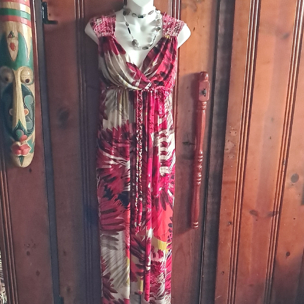 London Times Red and Cream Maxi Dress